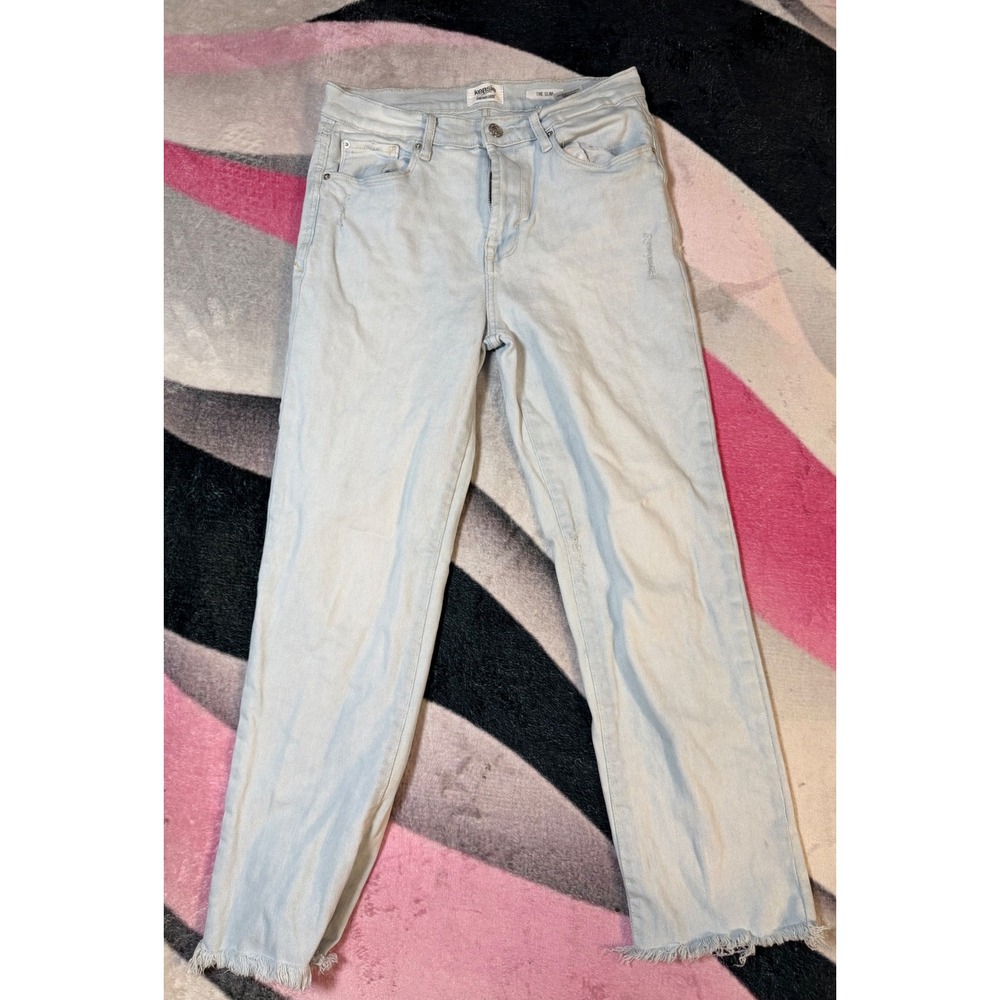 Kensie Jeans Vintage Luxe The Slim Light Wash Raw Hem Straight Leg Jeans 6/28
